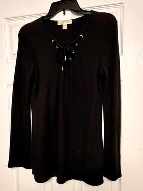 Michael Kors Black Lace-Up Long Sleeve Knit Top